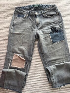 Ralph Lauren Gray Distressed Patchwork Cropped Jeans